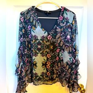 Iz Byer Black and Purple Floral Blouse